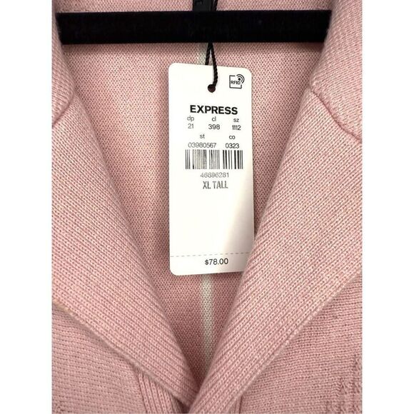 Express Men’s XL Tall Sweater Polo Shirt Short Sleeve Pink Button Front NEW - Picture 5 of 7